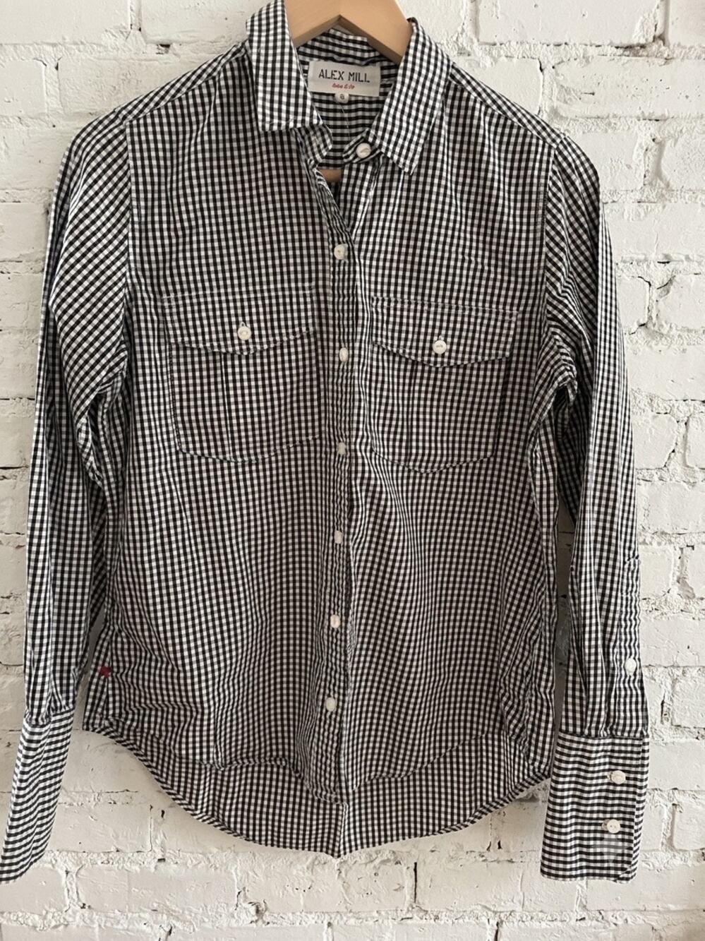 ALEX MILL Jo Gingham Check Cotton Button Down Shirt Navy White Coastal Preppy S